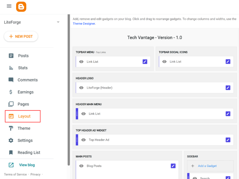 Blogger Layout Settings