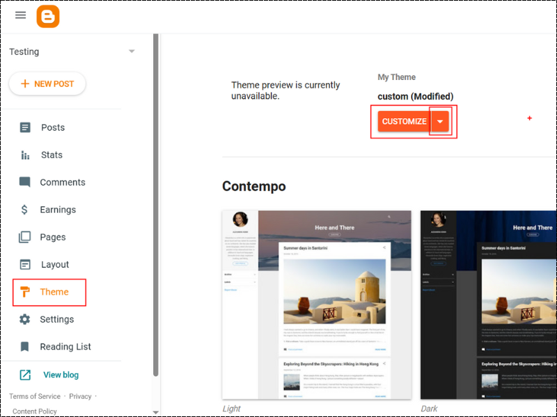 Blogger Mobile Theme Settings