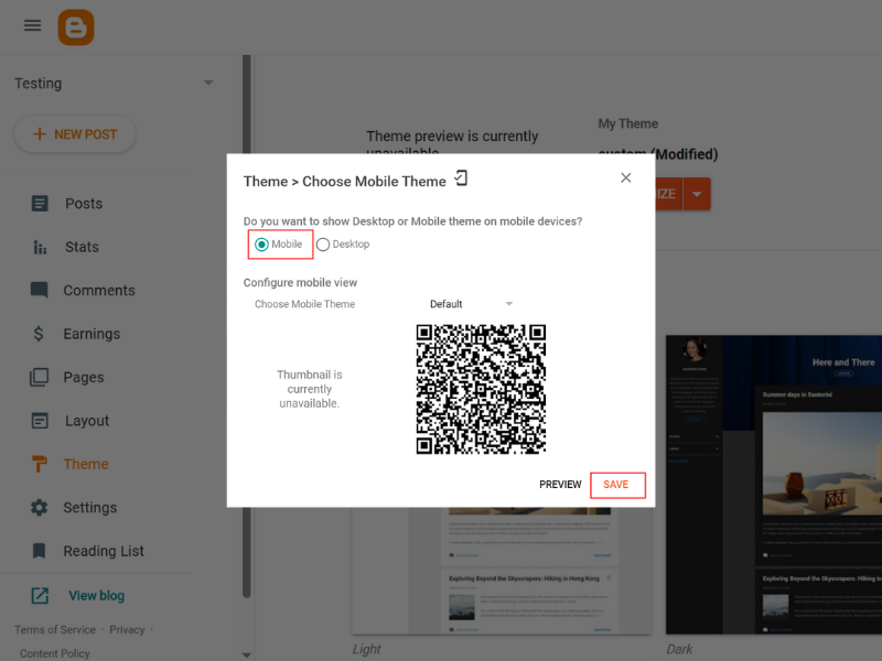 Blogger Mobile Theme Settings