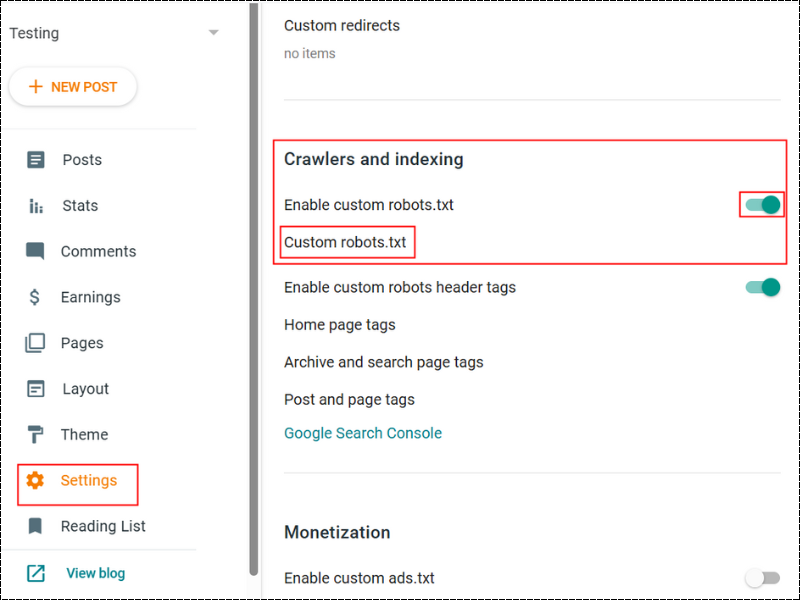 Blogger Custom Robots.txt Settings