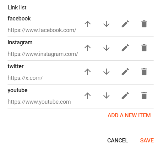 Topbar Social links Configuration Example